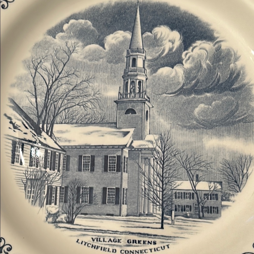 Woods & Sons Plate depicting the Village Green in Litchfield, Connecticut